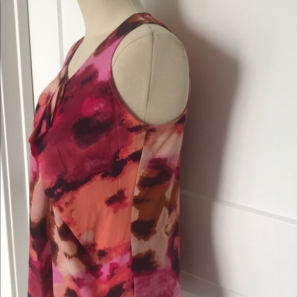 Loft Drape Ruffle Front Sleeveless Floral Watercolor Layering Blouse‎ Small EUC - Picture 3 of 6